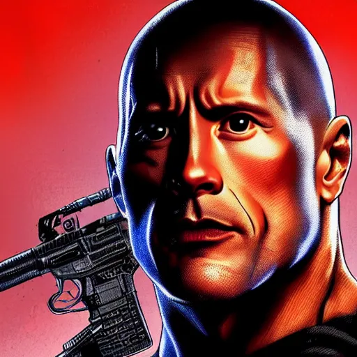 Prompt: Dwayne Johnson in the punisher digital art 4k detailed super realistic