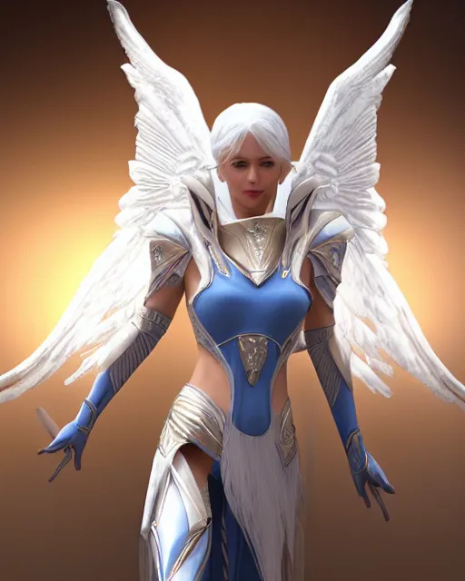 Image similar to perfect white haired egyptian goddess wearing white dove wings, warframe armor, regal, attractive, ornate, sultry, beautiful, charlize theron, half asian, pretty face, blue eyes, detailed, scifi platform, 4 k, ultra realistic, volumetric lighting, illuminated, cinematic, masterpiece, art by akihito tsukushi, voidstar