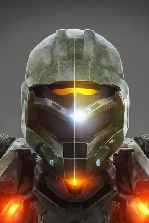 Image similar to robot ninja mask helmet halo master chief radiating a glowing aura global illumination ray tracing hdr fanart arstation by ian pesty and katarzyna da „ bek - chmiel