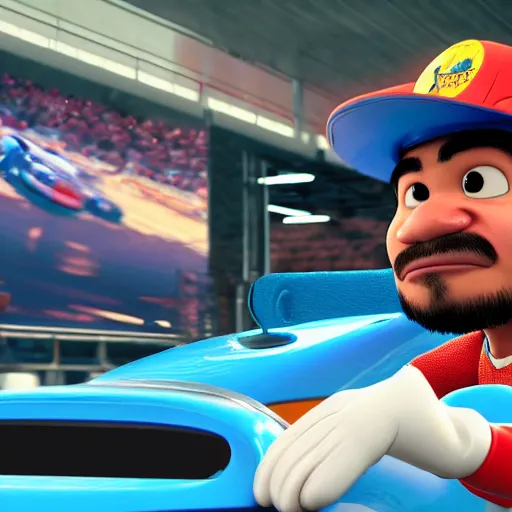 Image similar to manny pacquiao, driving a car, as a pixar disney character from up ( 2 0 0 9 ), unreal engine, octane render, 3 d render, photorealistic