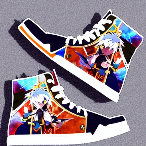 Image similar to fantasy anime jrpg sneaker design designed by studio ghibli, chrono trigger guilty gear style, aztec mayan street fashion native punk sneaker design, hip hop sneaker design with subtle mayan patterns, gapmoe yandere grimdark, trending on pixiv fanbox, painted by greg rutkowski makoto shinkai takashi takeuchi studio ghibli, akihiko yoshida