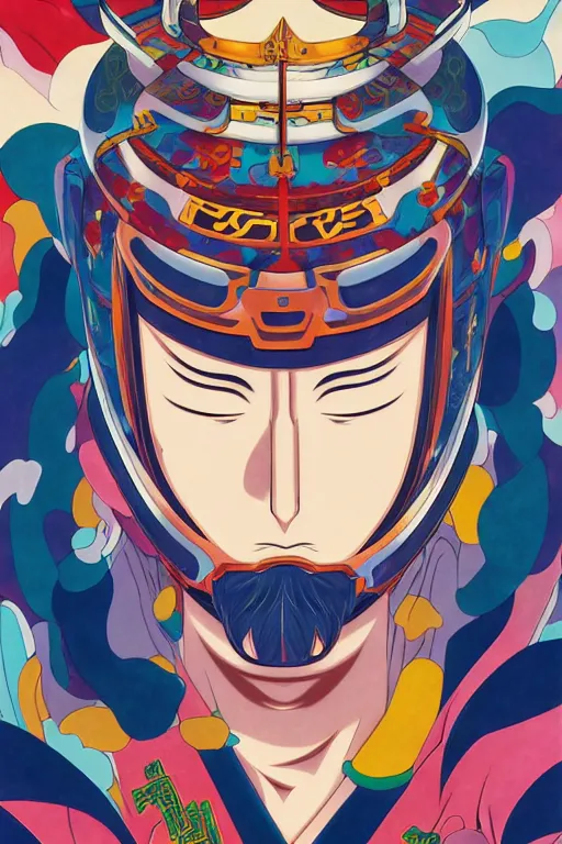 Image similar to abstract portrait of cao cao, 6 0 s anime art, floating detailes, very detailed face, leaves by miyazaki, colorful palette illustration, kenneth blom, mental alchemy, james jean, pablo amaringo, naudline pierre, contemporary art, hyper detailed