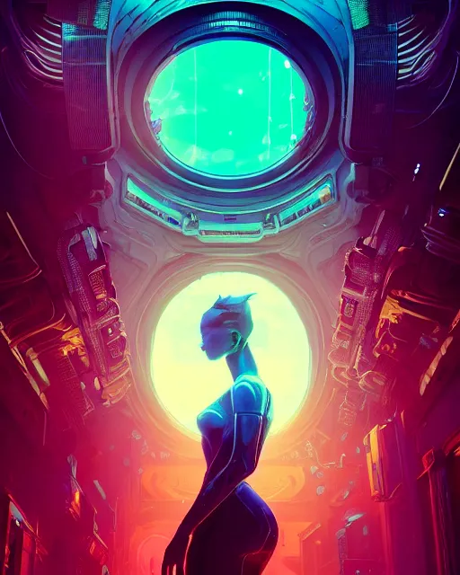 Image similar to portrait of a beautiful woman monster astronaut, intricate abstract. cyberpunk, intricate artwork, bathed in light, octane render, unreal engine, gaudy colors, greg rutkowski, loish, rhads, beeple, makoto shinkai and lois van baarle, ilya kuvshinov, rossdraws, tom bagshaw, alphonse mucha, global illumination