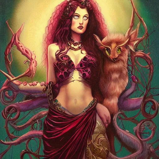 Image similar to portrait of princess of the dreamlands and moon beast, beautiful! coherent! by brom, deep colors, strong lines, rule of thirds