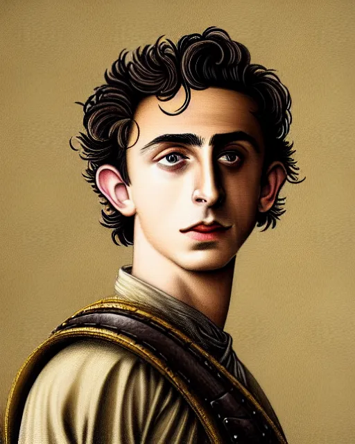 Prompt: timothee chalamet as armored battle monk, delicate detailed medieval portrait in the style of eugene de blaas, perfect face