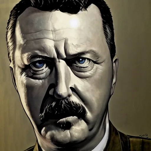 Image similar to Portrait of Igor Ivanovich Strelkov calling for total mobilization, photo-realistic, 2K, highly detailed, by Giger