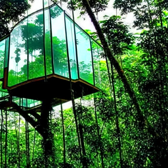 Prompt: glass treehouse in the amazon jungle