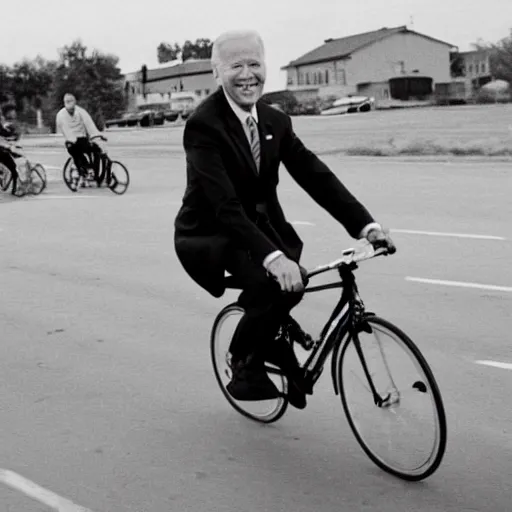 Prompt: Joe Biden riding a bicycle properly