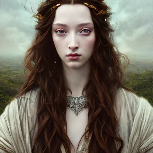 Image similar to beautiful striking Pre-Raphaelite Emma Dumont by Artgerm and Greg Rutkowski, intricate, elegant, highly detailed, digital painting, pale