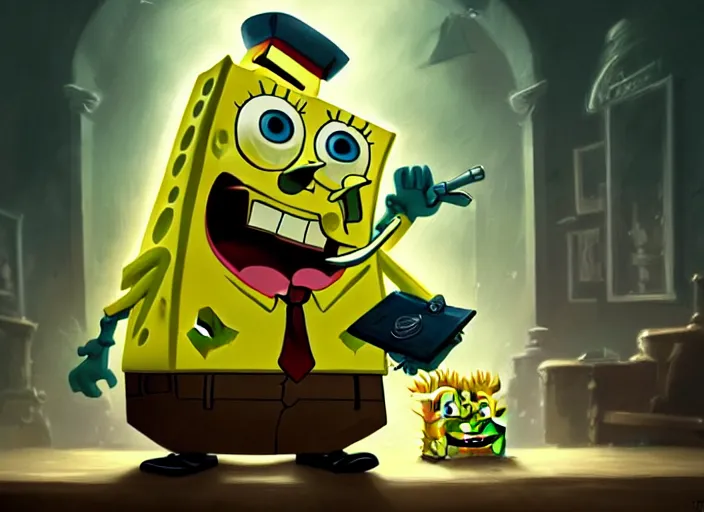 gangsta spongebob with a gun