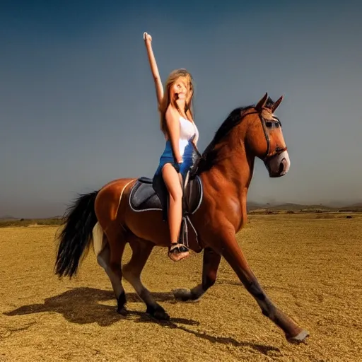 Prompt: horse riding on a mustang photo 4k