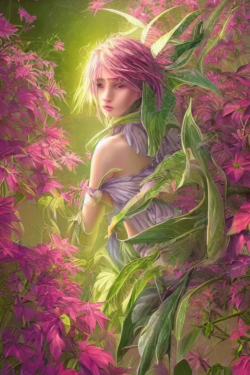 Image similar to book cover | plant fairy | digital painting | highly detailed | vivid colors | cinematic atmosphere | hyper detailed | yutaka kagaya