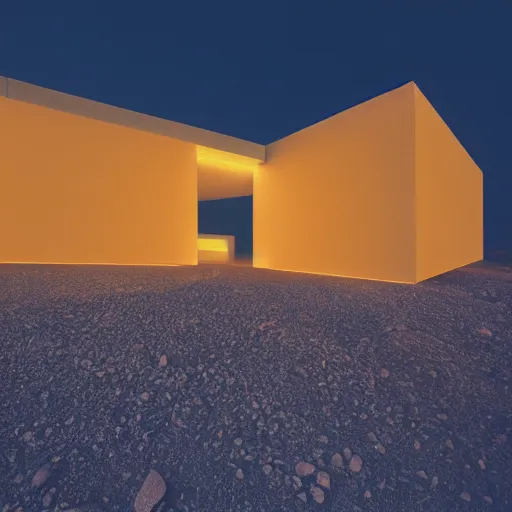 Image similar to building in a desert at night, minimalist architecture, neon lights, james turrel,