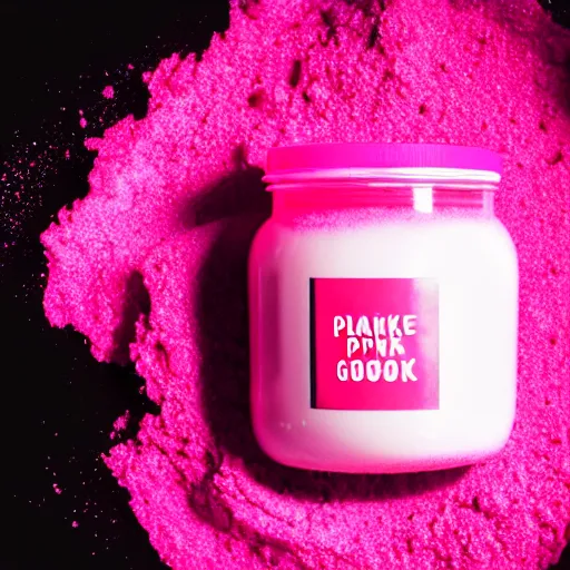 Prompt: a jar of pink goo in a volcano, product photography