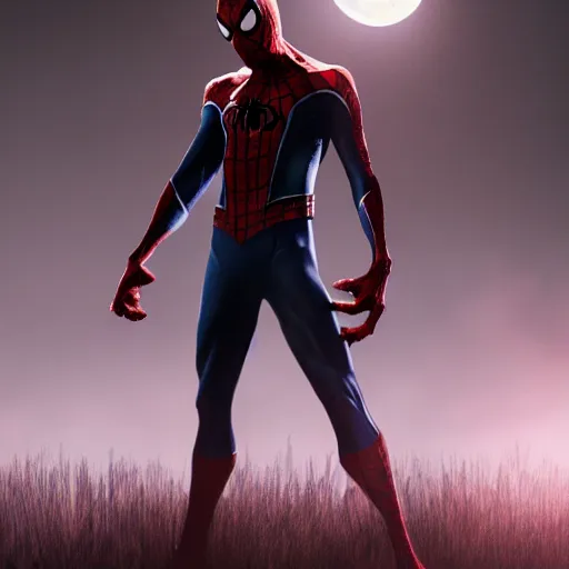 Image similar to Zombie Spider-Man, concept art, artstation, movie poster, octane render, hyper-realistic, moonlight