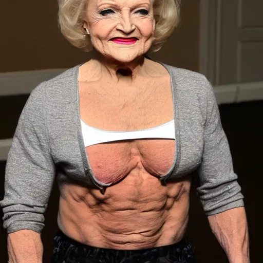 Image similar to buff betty white with huge muscles