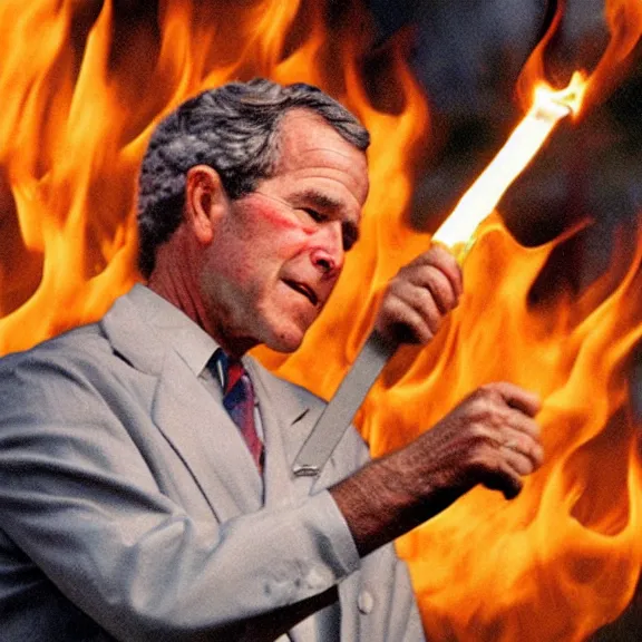 Image similar to George Bush burning a cross