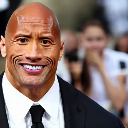 Image similar to Dwayne Johnson doing his eyebrow face towards the camera