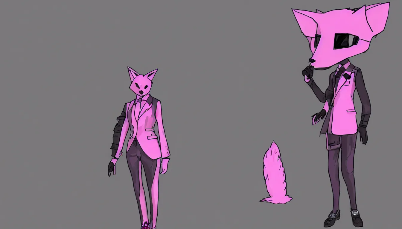 Image similar to pink fox in a suit, cyberpunk