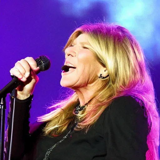 Prompt: detailed concert photograph of Martha Stewart singing in a speed metal band