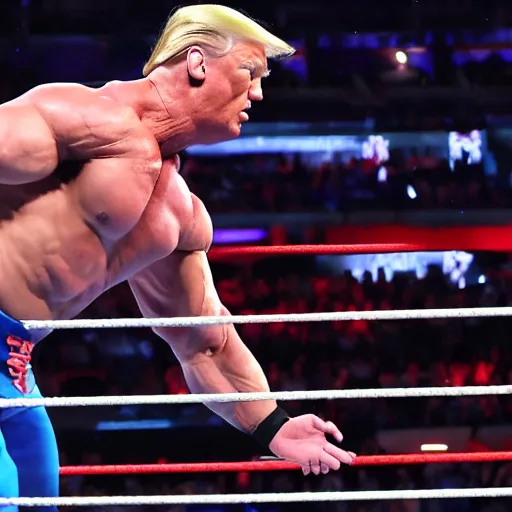 Prompt: john cena bodyslamming donald trump in wwe