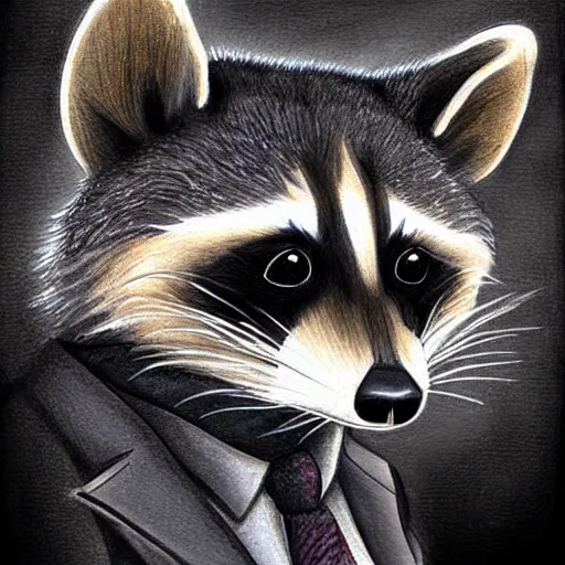 Image similar to raccoon in a suit. drawing. digital art