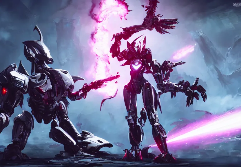 Image similar to epic cinematic shot of stunning beautiful hot anthropomorphic mecha female dragon fighting in the apocalypse with laser rifle, has silver armor and fuchsia skin, apocalypse, warframe fanart, terminator art, epic scale, furaffinity, deviantart, octane