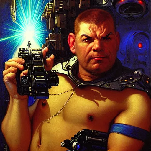 Image similar to portrait of a male cyber bulldog holding a laser gun. shadowrun furaffiniy cyberpunk fantasy highly detailed painting by gaston bussiere craig mullins jc leyendecker gustav klimt artgerm greg rutkowski john berkey, bergey, craig mullins, ruan jia, raymond swanland, jeremy mann, tom lovell, alex malveda