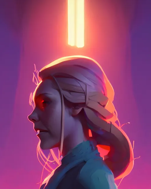 Image similar to side - profile painted portrait, elisabeth olsen as a mage, bright backlit, key lighting, smooth, gaudy colors, maya render, octane render aesthetic, dota matte painting concept art, official fanart behance hd artstation by jesper ejsing, by rhads and makoto shinkai and lois van baarle and ilya kuvshinov and rossdraws