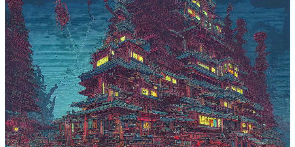 Prompt: Cyberpunk Dzogchen Mountain Temple, by Kilian Eng and Dan Mumford