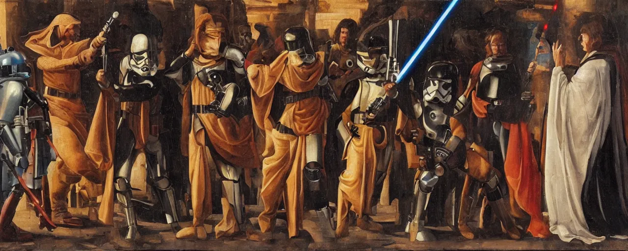 Image similar to An oil painting of Star Wars in renaissance Italy ”