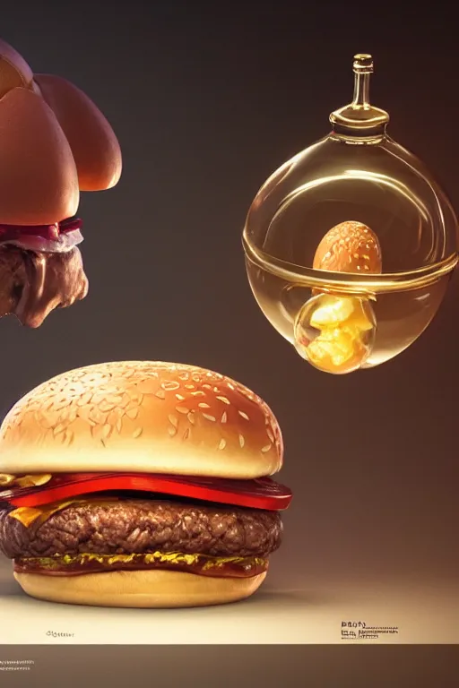 Image similar to a hamburger as a faberge egg, anatomy, bathed in light, highly detailed, photorealistic, artstation, smooth, sharp focus, illustration, unreal engine 5, 8 k, art by artgerm and greg rutkowski and edgar maxence