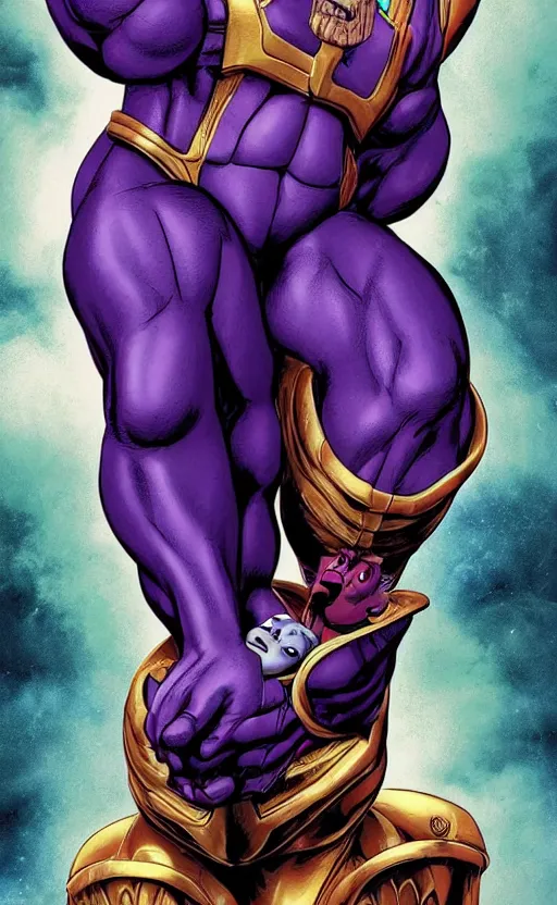 Image similar to photo of thanos ( marvel ) as a ventriloquist dummy. hq