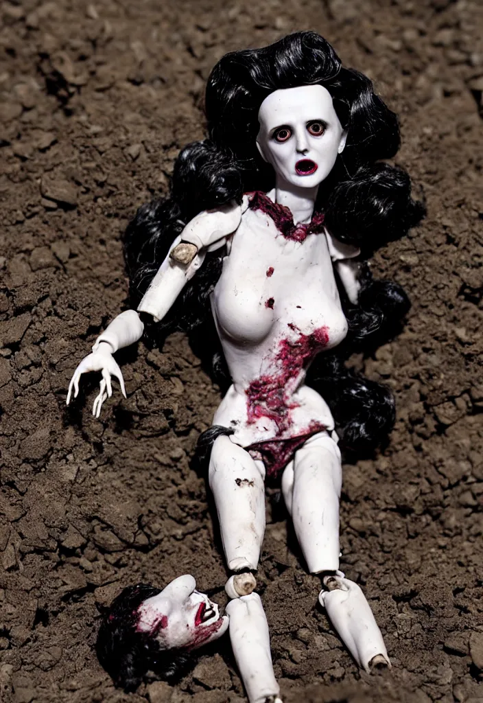 Prompt: the remains of elizabeth short, action figure playset, now with a removable torso, black dahlia doll, made of plastic, vintage 1 9 8 0's toy, realistic, hyperrealistic, unreal engine 5,