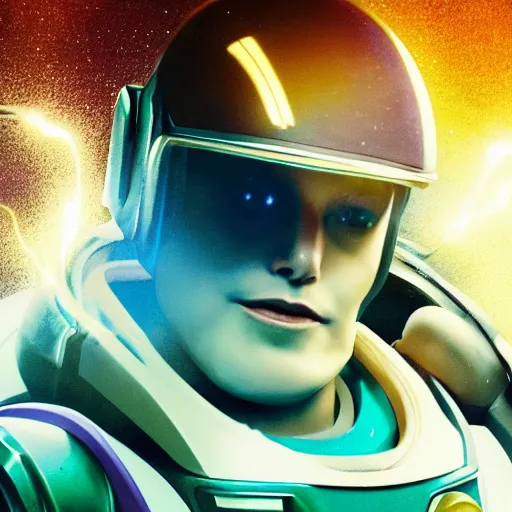 Image similar to portrait of elon musk as buzz lightyear, league of legends amazing splashscreen artwork, splash art, natural light, elegant, photorealistic facial features, intricate, fantasy, detailed face, atmospheric lighting, anamorphic lens flare, cinematic lighting, league of legends splash art, hd wallpaper, ultra high details by greg rutkowski