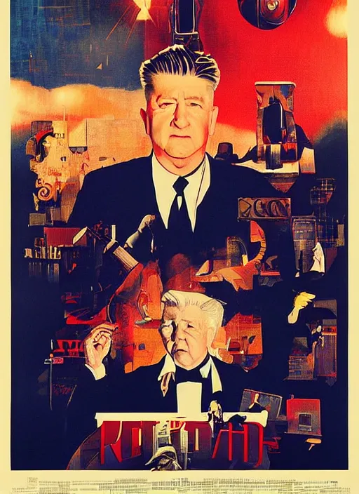 Image similar to a movie poster with david lynch, poster art by drew struzan, featured on reddit, retrofuturism, movie poster, reimagined by industrial light and magic, poster art