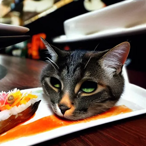 Image similar to cat in sushi house