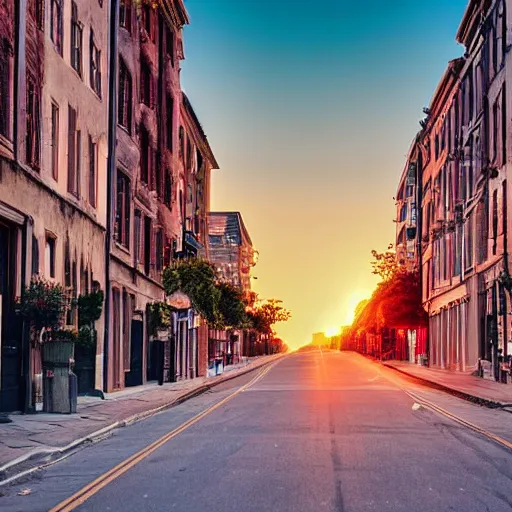 Image similar to beautiful photograph of a street during a golden hour