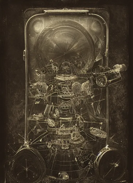 Prompt: old wetplate daguerreotype, portrait of a futuristic time traveler, explosion of data fragments, fractal, intricate, elegant, highly detailed, parallax, leica, medium format, subsurface scattering, by jheronimus bosch and greg rutkowski and louis jacques mande daguerre