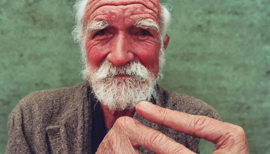 Image similar to 7 0 s movie still of a old man with trypophobia hand, cinestill 8 0 0 t 3 5 mm eastmancolor, heavy grain, high quality, high detail