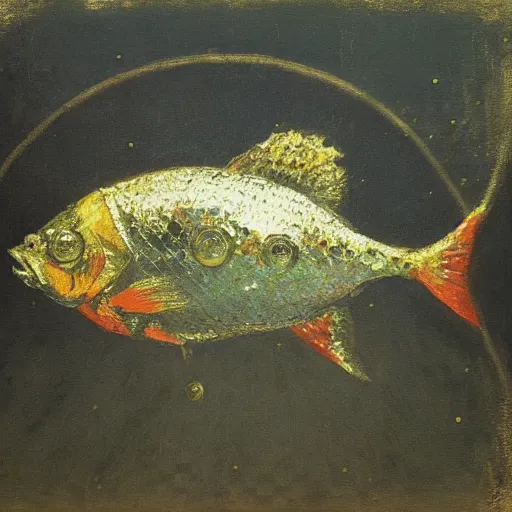 Prompt: fish with disco ball texture by ilya repin