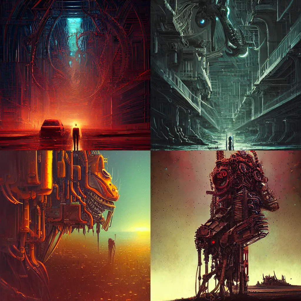Prompt: Mechanical demons, by Les Edwards and Alena Aenami