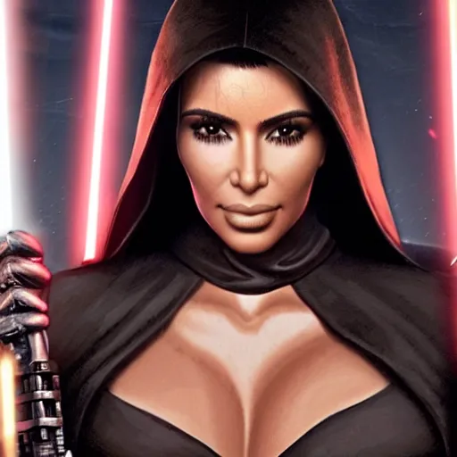 Image similar to kim kardashian in star wars as an evil sith, 8k resolution, full HD, cinematic lighting, award winning, anatomically correct