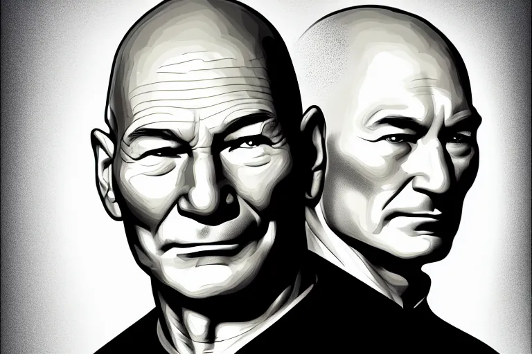 Image similar to patrick stewart as a captain, digital art