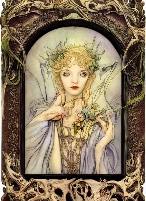 Prompt: an art nouveau picture frame by brian froud