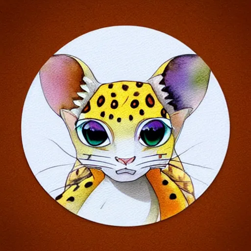 Image similar to A very beautiful sticker art of a leopard gecko cat, fluffy, friendly, soft colors, watercolor, cute, white background, high quality, smooth lines, trending on ArtStation, anime, Instagram
