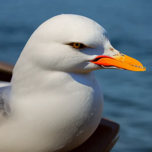 Image similar to seagull with hot dog hanging out of beak.