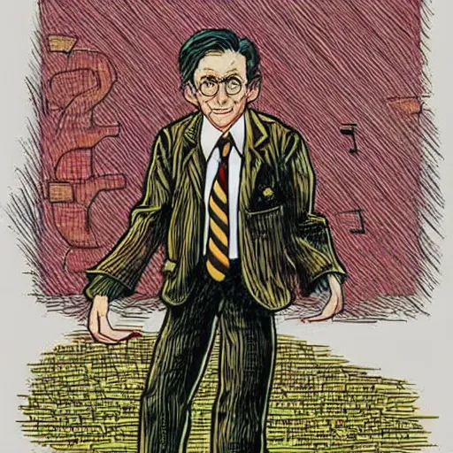 Image similar to The Artwork of R. Crumb and his Cheap Suit Harry Potter, pencil and colored marker artwork, trailer-trash lifestyle