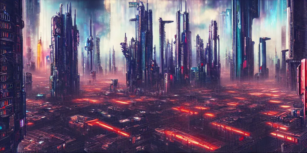 Prompt: cyberpunk city, highly detailed, painting by otto dix, 8 k
