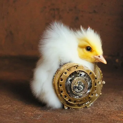 Image similar to a baby chick, steampunk